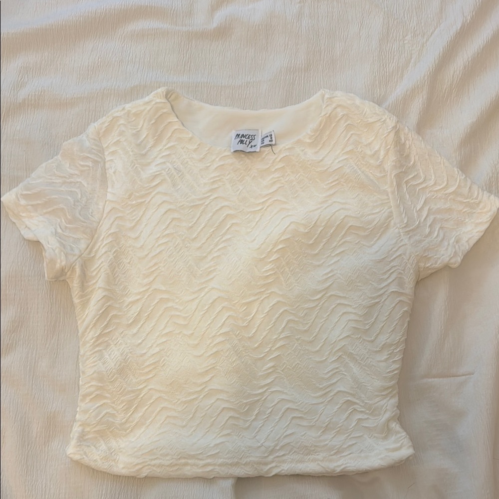 Princess Polly Ivory Wave Pattern Short Sleeve Top
